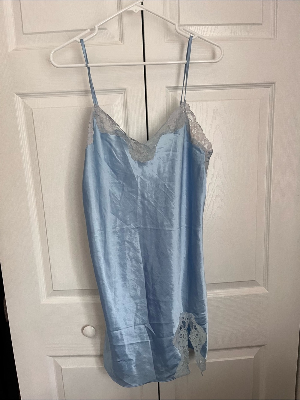 Warner's Light Blue Satin Lace-Trim Chemise